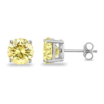 Butterfly Prong Round Simulated Yellow CZ Stud Earrings 925 Sterling Silver